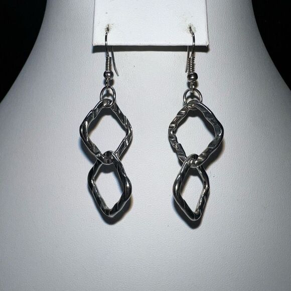 Silver Tone Geometric Dangle Earrings - Picture 6 of 6